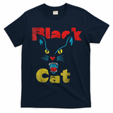 Retro Black Cat Retro Fireworks Vintage Halloween T-Shirt - Navy Blue
