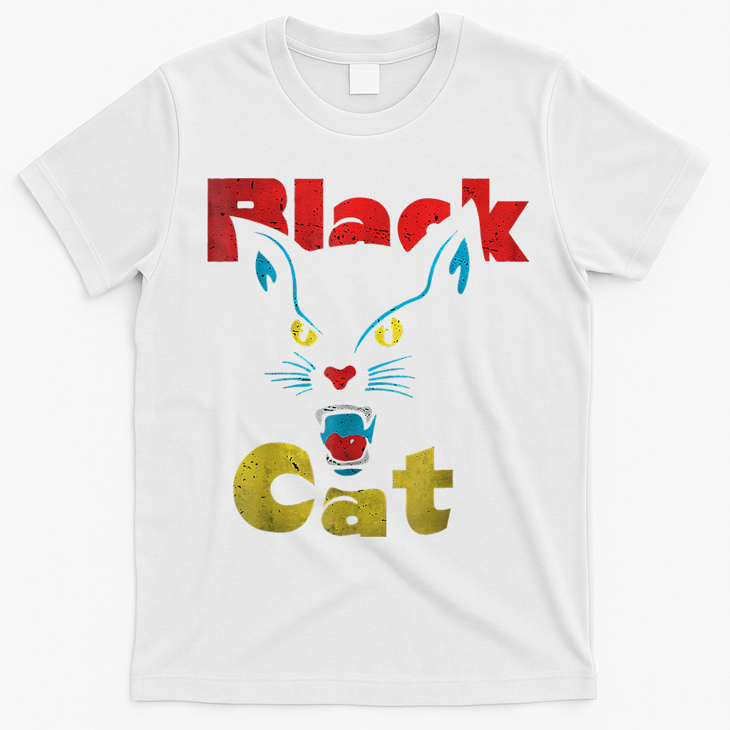 Retro Black Cat Retro Fireworks Vintage Halloween T-Shirt - White