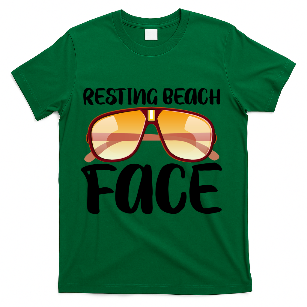 Resting Beach Face Summer Shades T-Shirt - Green