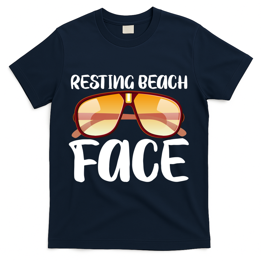Resting Beach Face Summer Shades T-Shirt - Navy