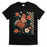Retro Boho Floral Fall Chicken Hen Vintage T-Shirt - Black