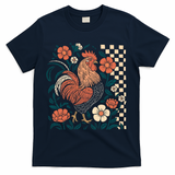 Retro Boho Floral Fall Chicken Hen Vintage T-Shirt - Navy