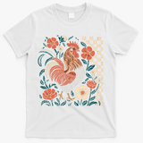 Retro Boho Floral Fall Chicken Hen Vintage T-Shirt - White