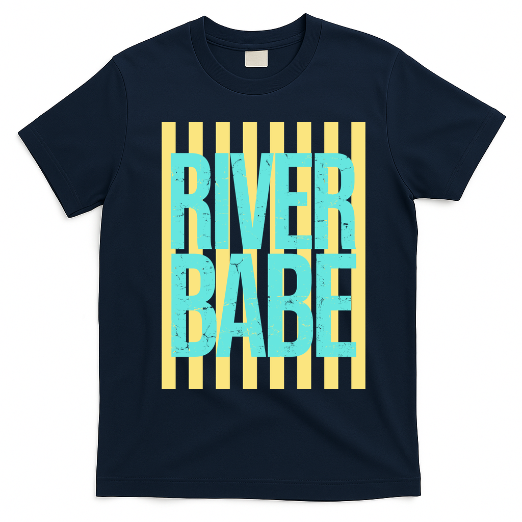 River Babe Retro Stripes Sunshine T-Shirt - Navy Blue