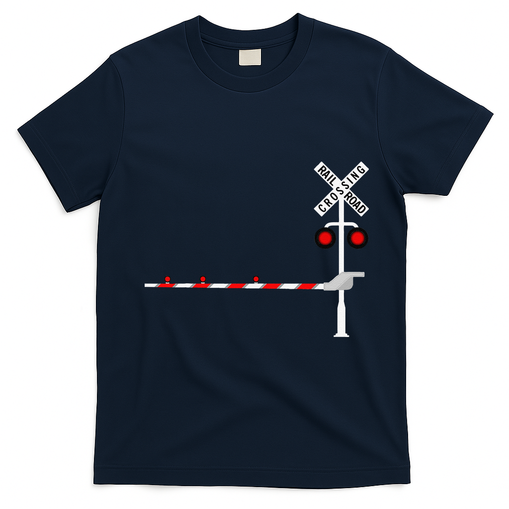 Railroad Crossing Barrier Sign Halloween Costume DIY Funny T-Shirt - Navy Blue