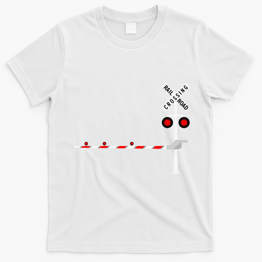Railroad Crossing Barrier Sign Halloween Costume DIY Funny T-Shirt - White