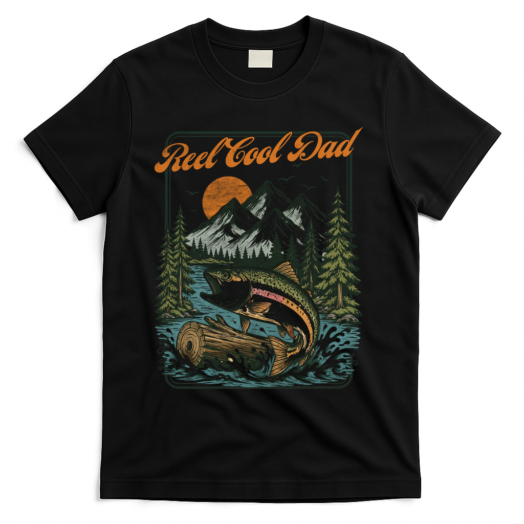 Reel Cool Dad Fishing T-Shirt - Black