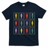Retro Colorful Fish Pattern Art For Ocean Lovers  T-Shirt - Navy Blue