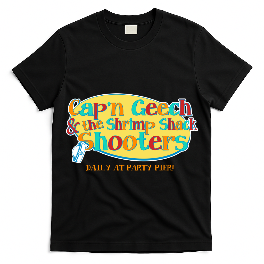 Retro Captain Geech And The Shrimp Shack Shooters Daily At Party Pier T-Shirt