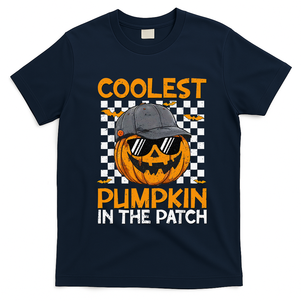 Retro Coolest Pumpkin In The Patch Outfit Halloween T-Shirt - Navy Blue
