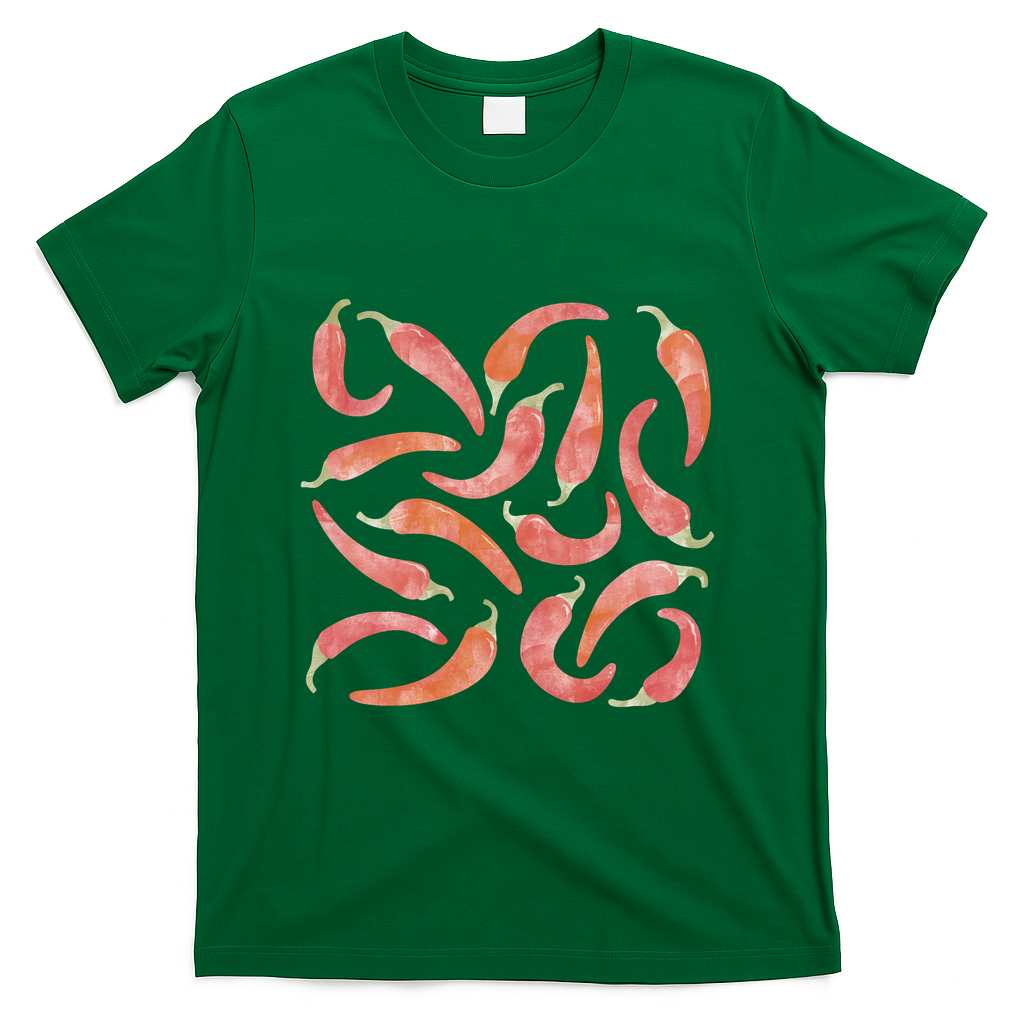 Red Chili Peppers on Teal Green - Green