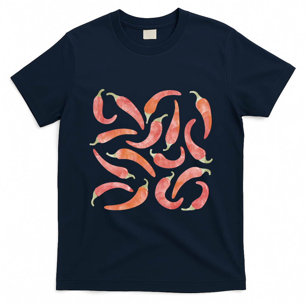 Red Chili Peppers on Teal Green - Navy