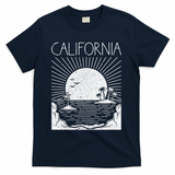 Retro California Rising Sun Palms And Ocean Summer T-Shirt - Navy