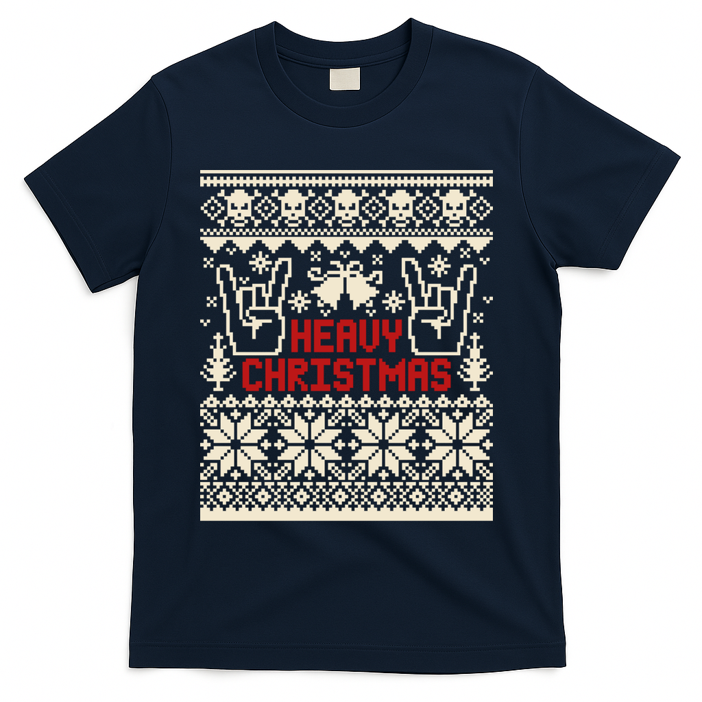 Rock Christmas Ugly Sweater Rocknroll Music Merry Christmas Gift T-Shirt - Navy