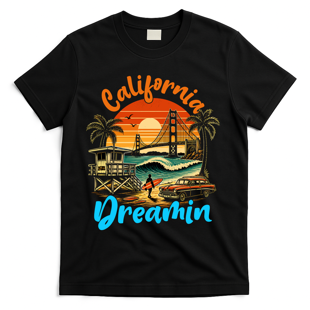 Retro California Vintage West Coast Cali Sunset T-Shirt - Black