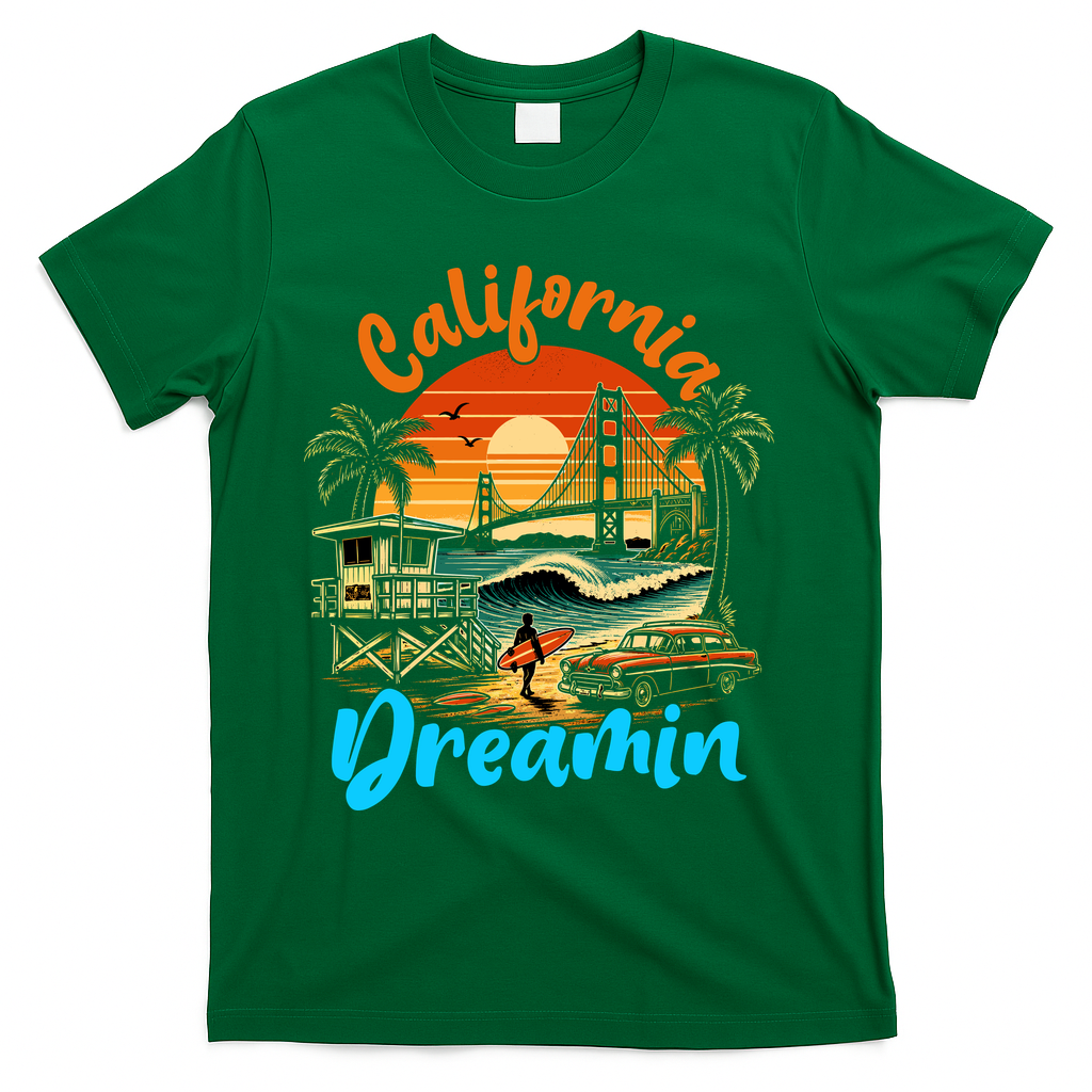 Retro California Vintage West Coast Cali Sunset T-Shirt - Green