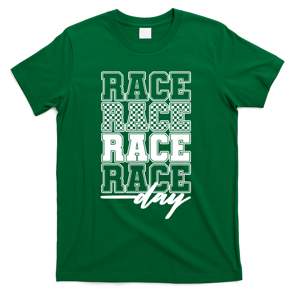 Race Day Checkered Racing Family Matching Fan T-Shirt - Green