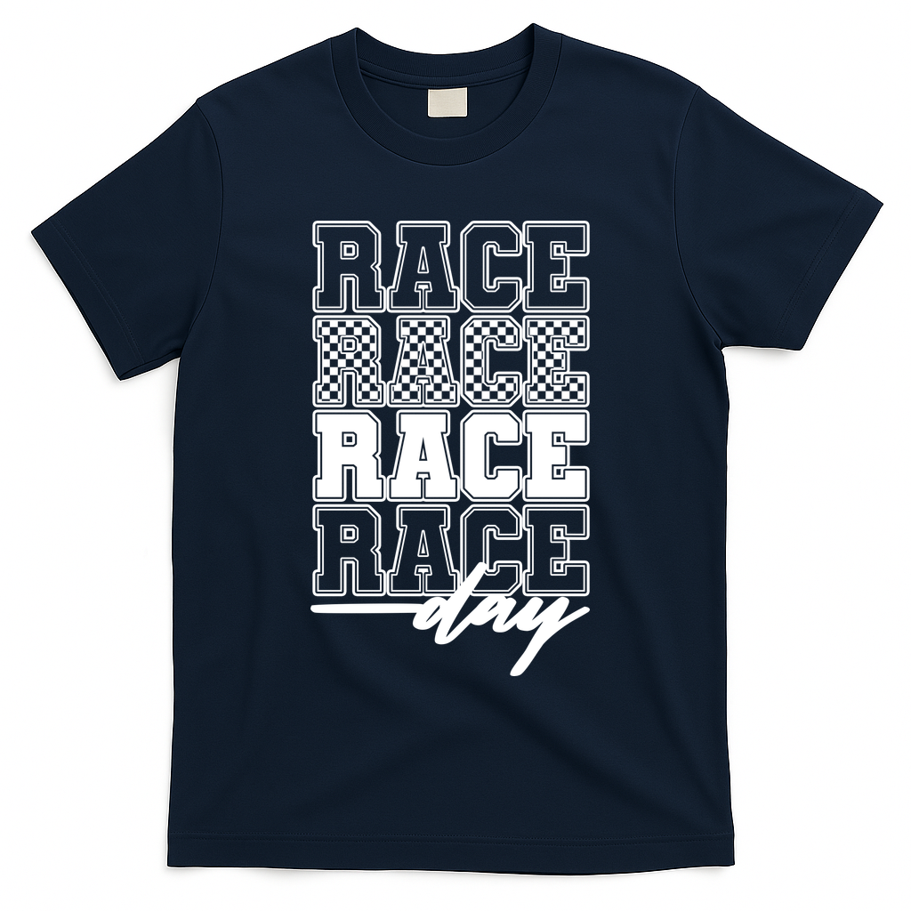 Race Day Checkered Racing Family Matching Fan T-Shirt - Navy
