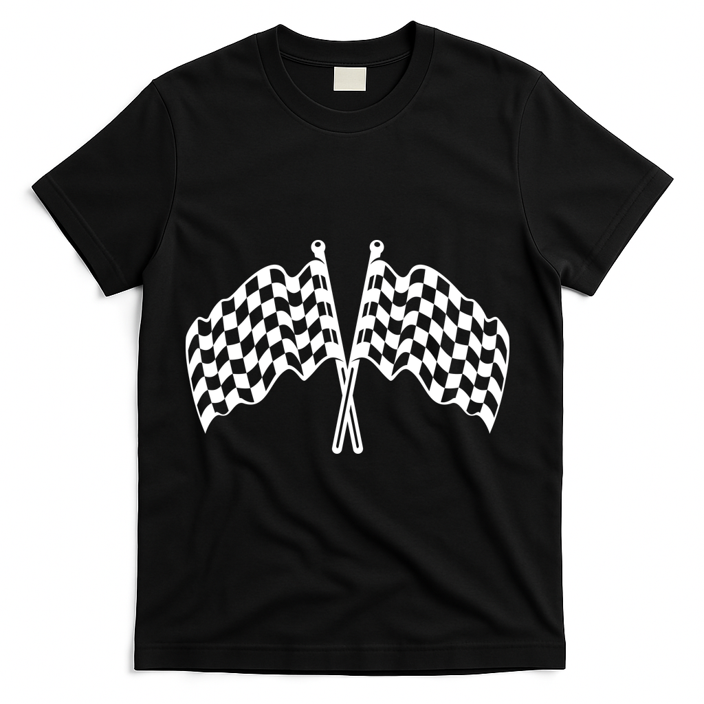 Race Day Checkered Flag Racing Fan Front And Back T-Shirt - Black