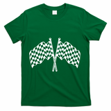 Race Day Checkered Flag Racing Fan Front And Back T-Shirt - Green