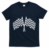 Race Day Checkered Flag Racing Fan Front And Back T-Shirt - Navy