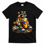 Raccoon Drinking Iced Coffee Autism T-Shirt - Black