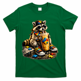 Raccoon Drinking Iced Coffee Autism T-Shirt - Green