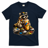 Raccoon Drinking Iced Coffee Autism T-Shirt - Navy