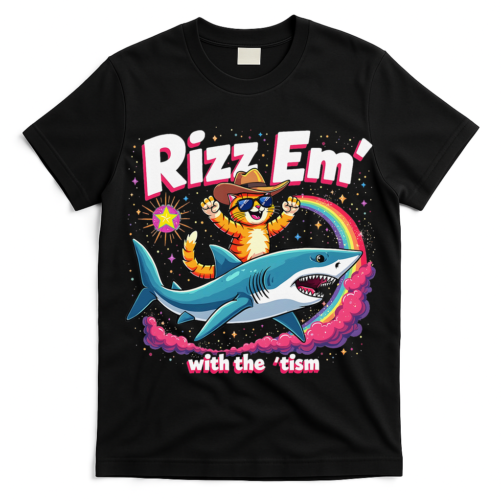 Rizz Em With The Tism Humor Cat Shark Autism Awareness T-Shirt