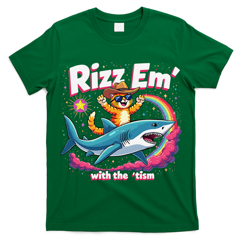 Rizz Em With The Tism Humor Cat Shark Autism Awareness T-Shirt