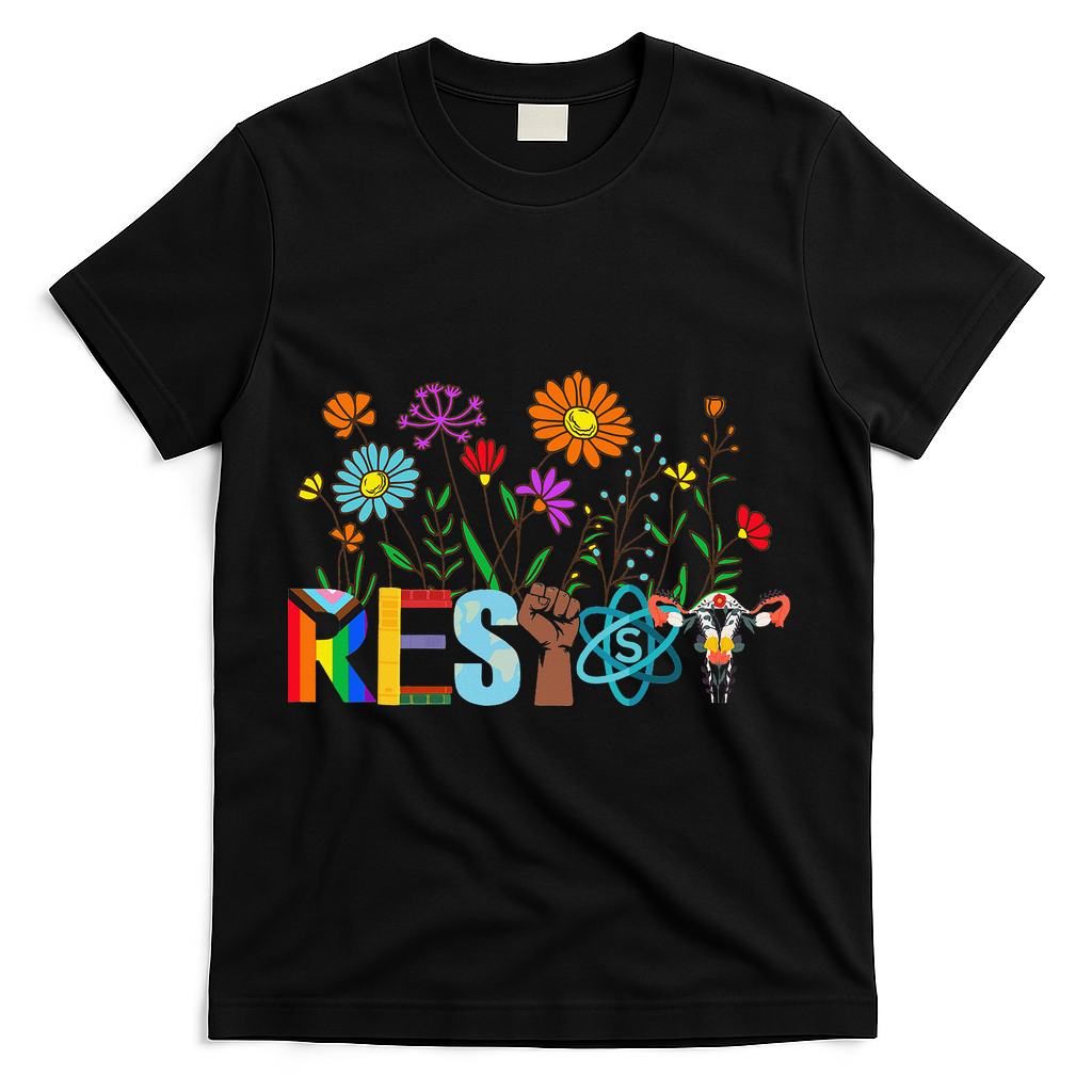 RESIST Floral Anti Trump Political Protest Not My President T-Shirt - Black