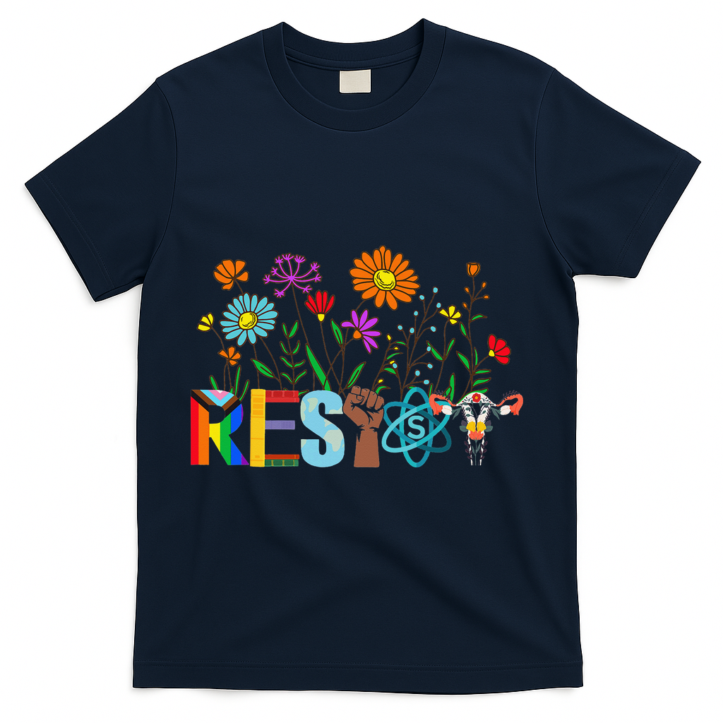 RESIST Floral Anti Trump Political Protest Not My President T-Shirt - Navy