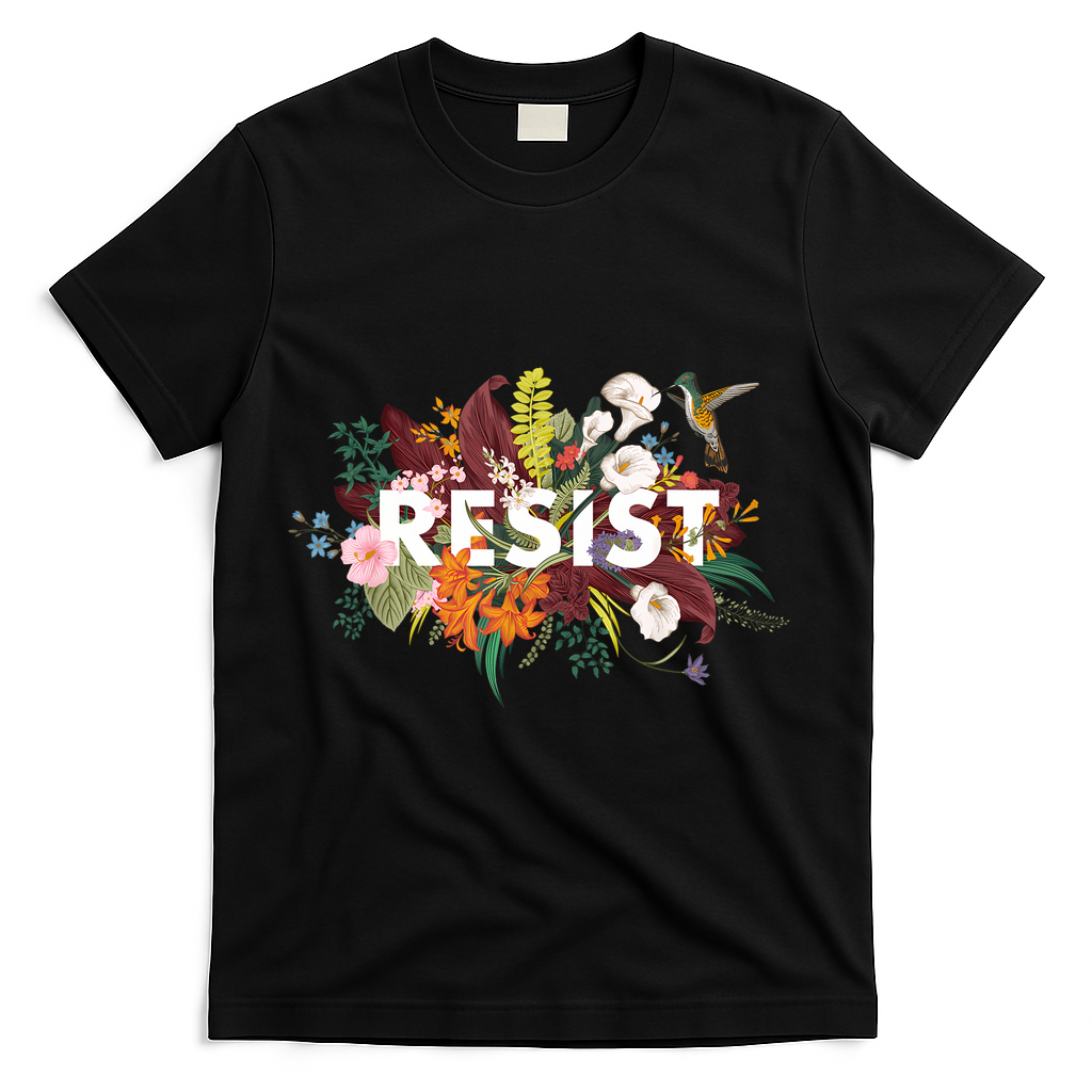 Resist Floral Anti Trump Political Protest T-Shirt - Black