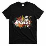 Resist Floral Anti Trump Political Protest T-Shirt - Black