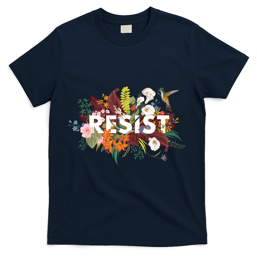 Resist Floral Anti Trump Political Protest T-Shirt - Navy