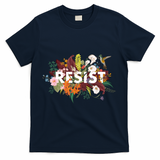 Resist Floral Anti Trump Political Protest T-Shirt - Navy
