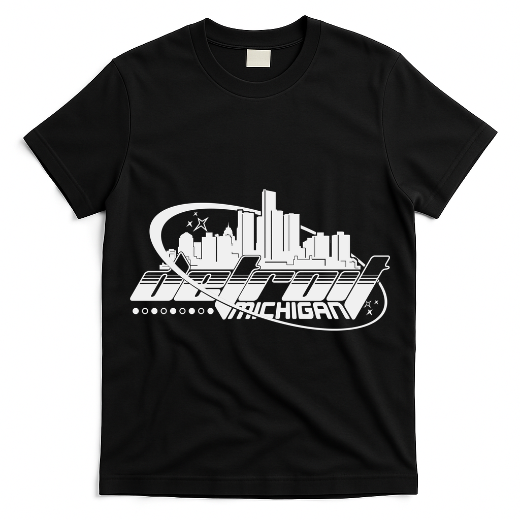 Retro Futuristic Detroit Michigan Skyline Logo T-Shirt