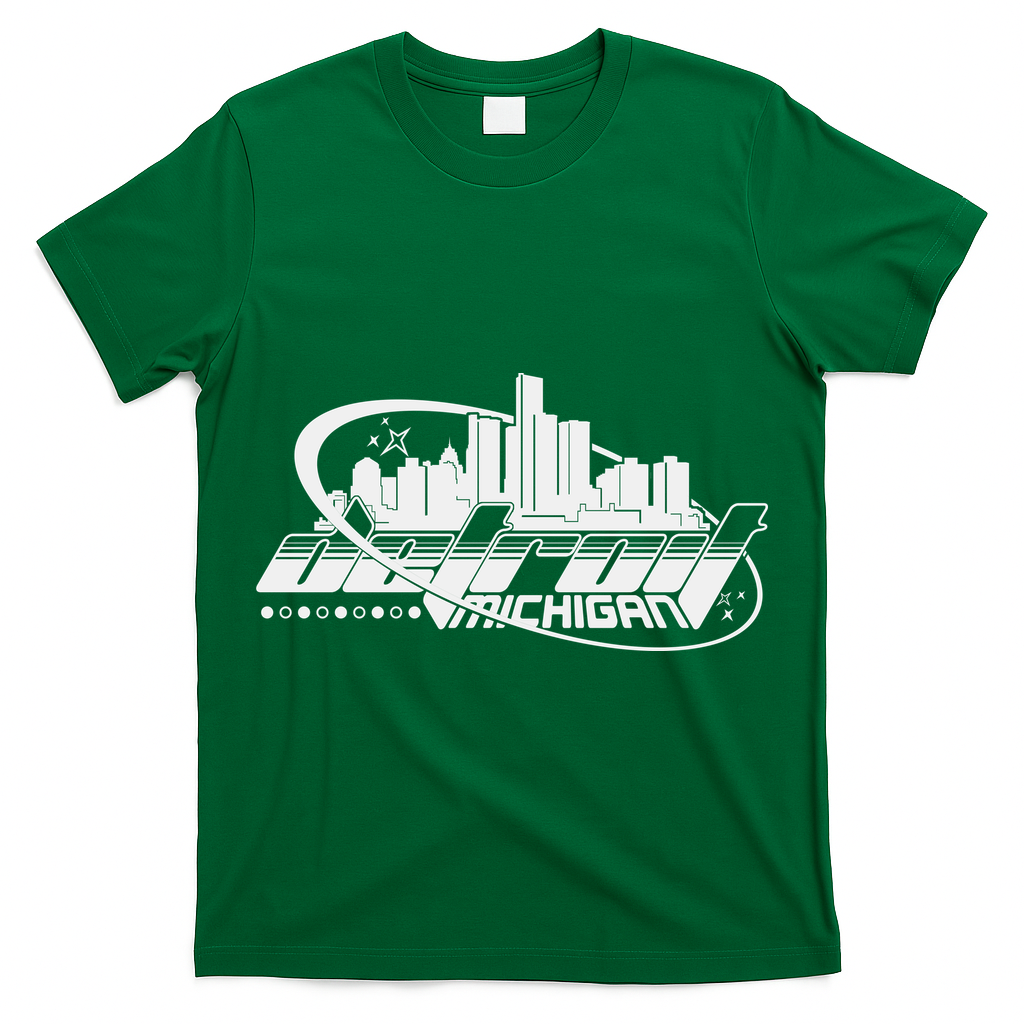 Retro Futuristic Detroit Michigan Skyline Logo T-Shirt