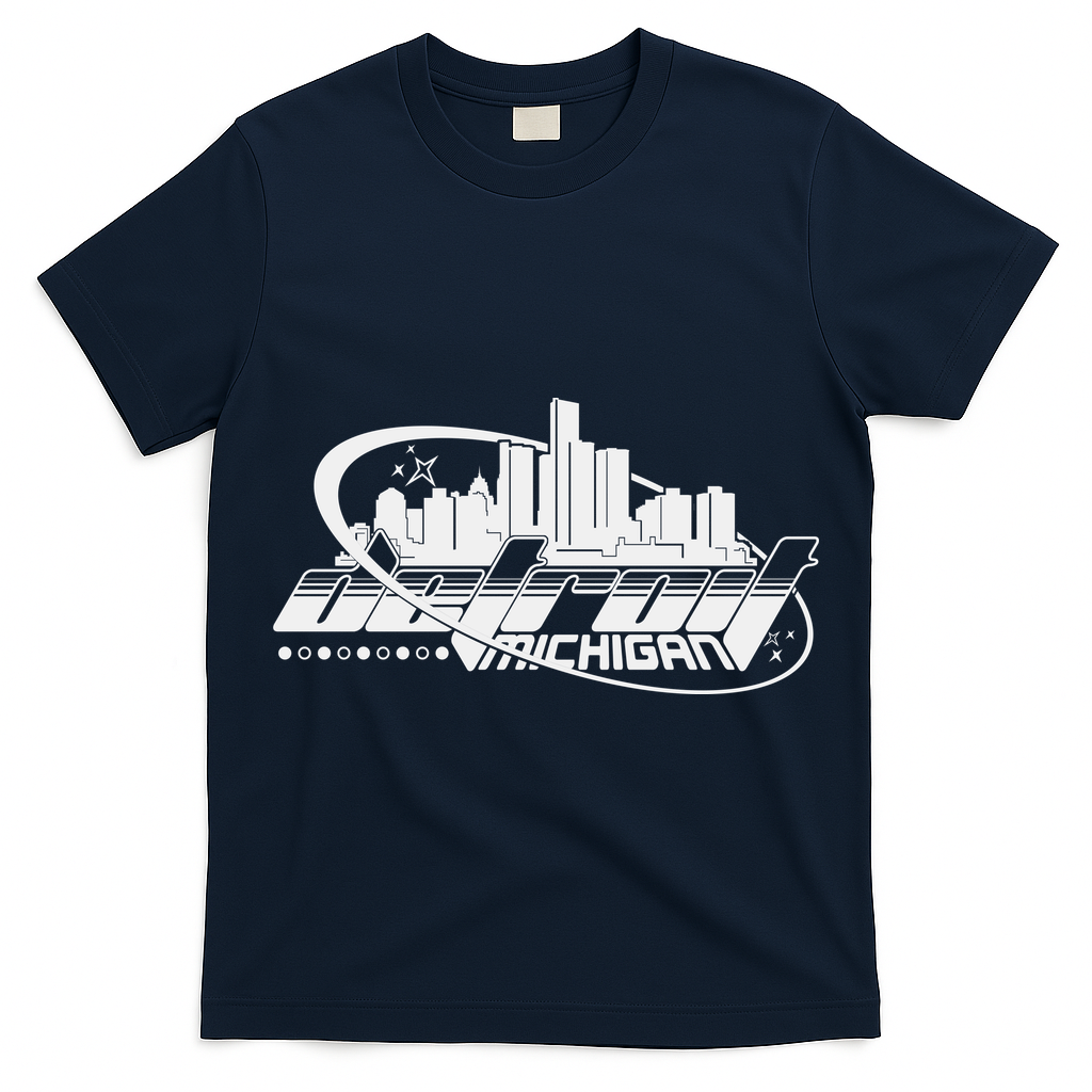 Retro Futuristic Detroit Michigan Skyline Logo T-Shirt