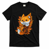 Red Forest Fox Baby Animal Autumn Fall Leaves T-Shirt - Black