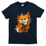 Red Forest Fox Baby Animal Autumn Fall Leaves T-Shirt - Navy