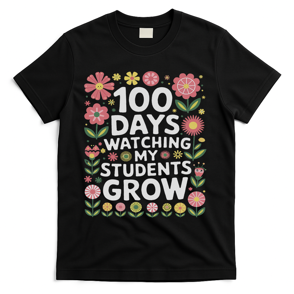 Retro Flowers For 100 Days Of School Teacher Appreciation  T-Shirt - Black