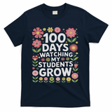 Retro Flowers For 100 Days Of School Teacher Appreciation  T-Shirt - Navy