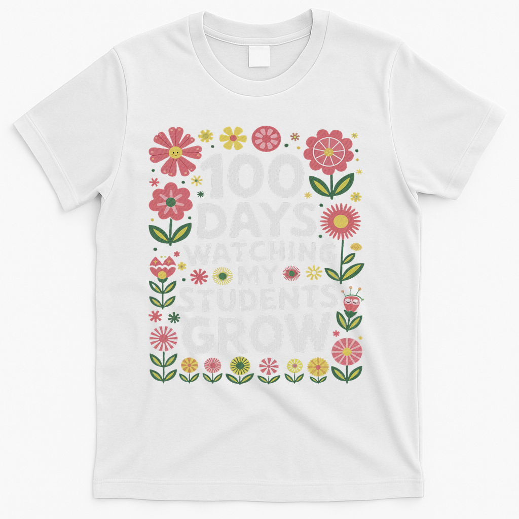 Retro Flowers For 100 Days Of School Teacher Appreciation  T-Shirt - White