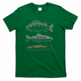 Retro Fishing Landscape - Salmon Bass Trout Silhouette - Green