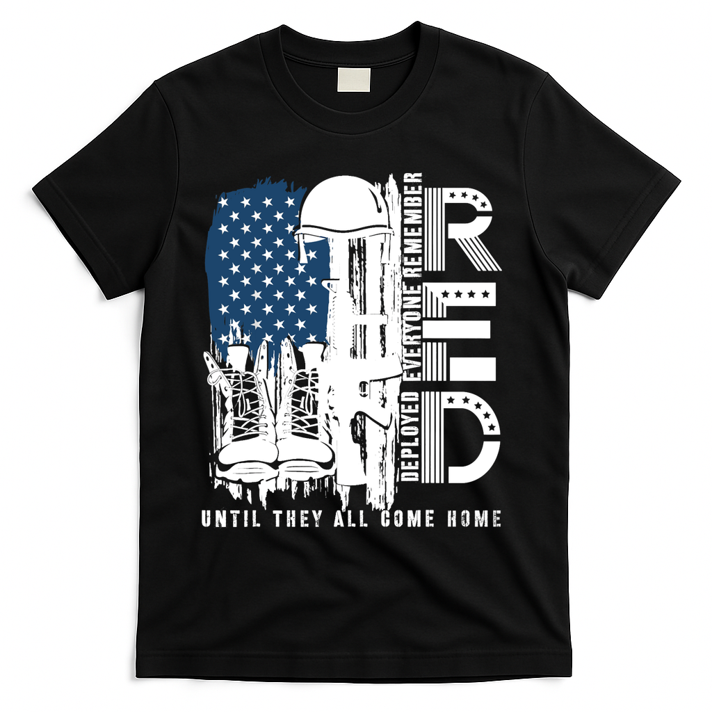 Red Friday Military We Wear Red Support Our Troops US Flag T-Shirt - Black