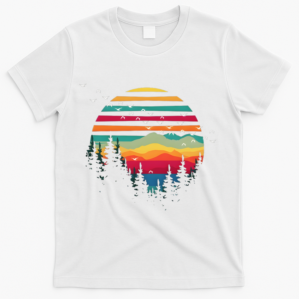 Retro Forest Sunset Nature Valley T-Shirt - White