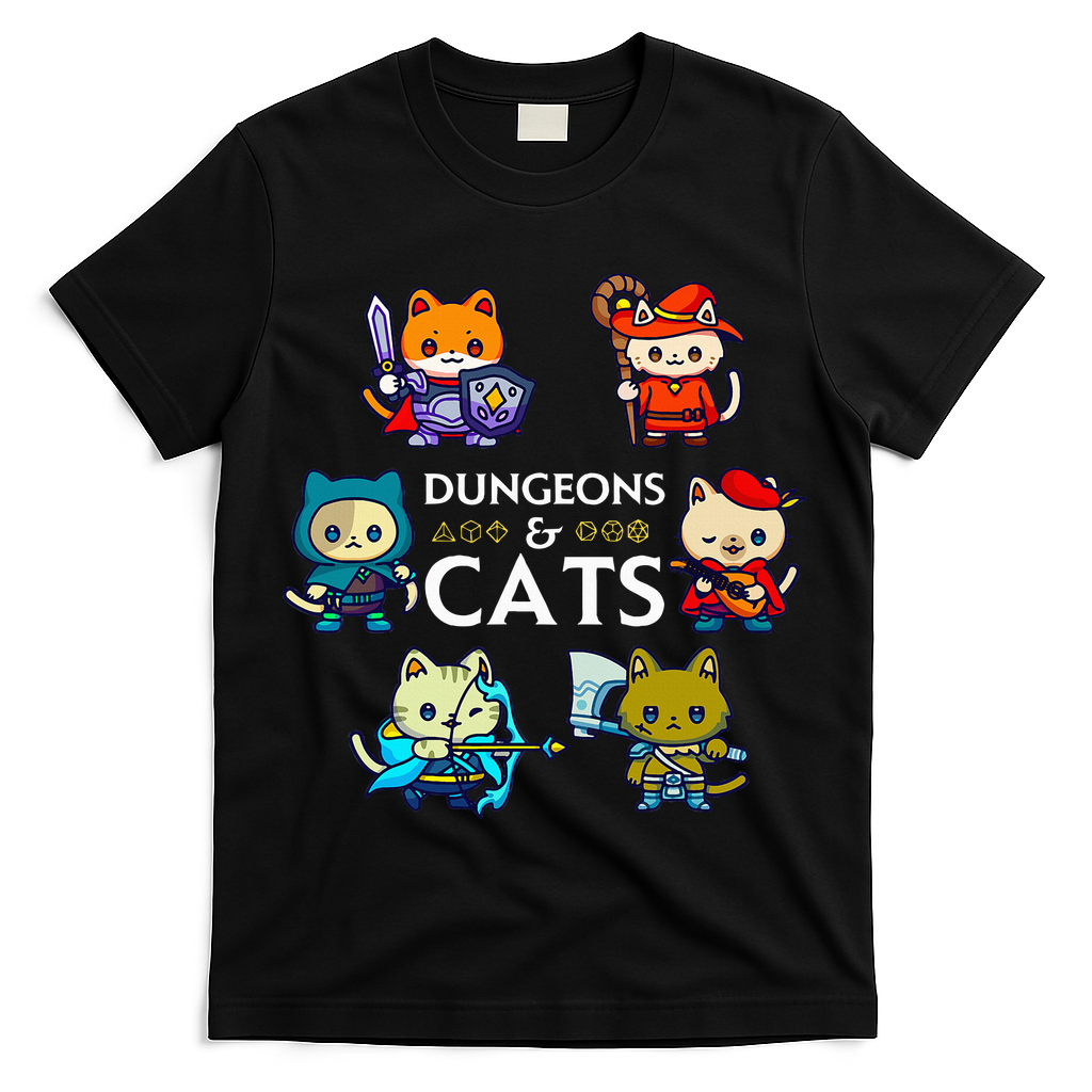 RPG Gamer And Cats D20 Dice Nerdy  T-Shirt