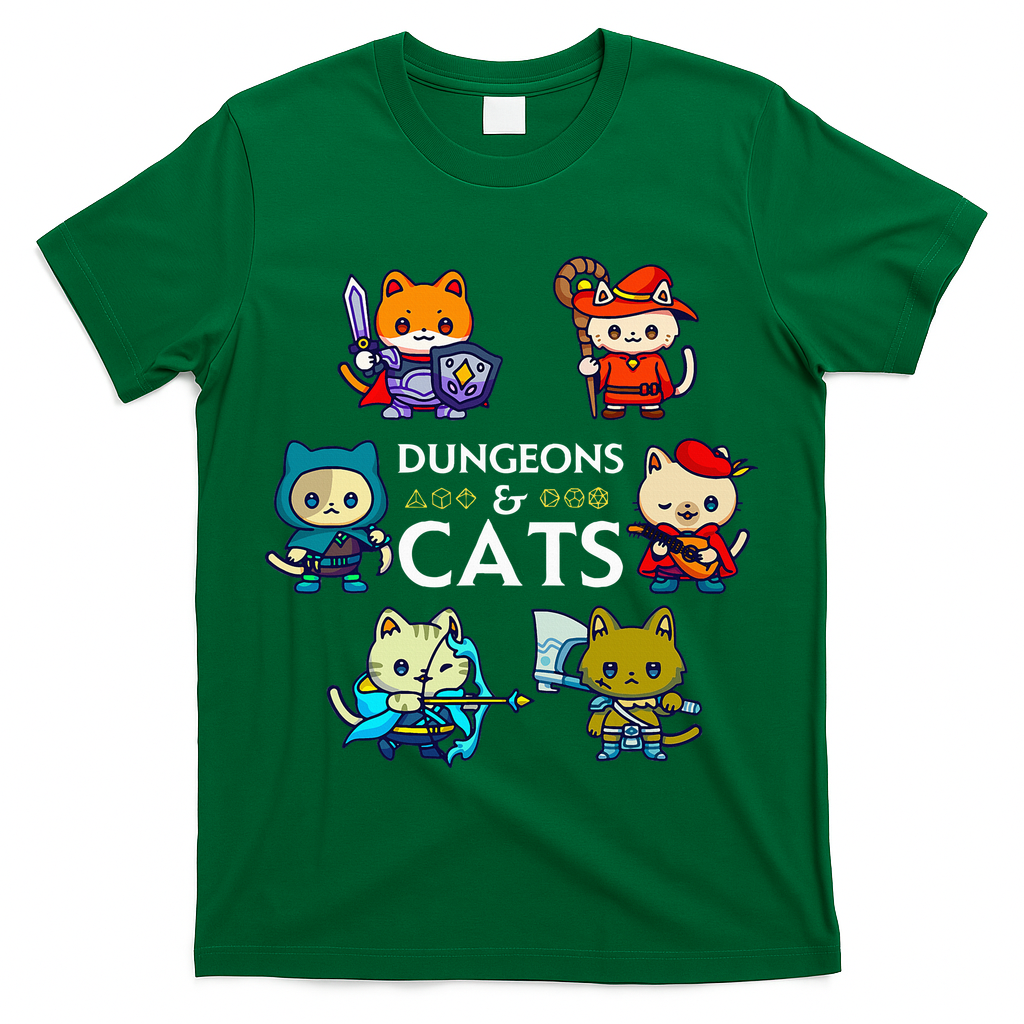 RPG Gamer And Cats D20 Dice Nerdy  T-Shirt