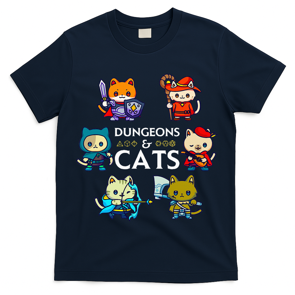 RPG Gamer And Cats D20 Dice Nerdy  T-Shirt